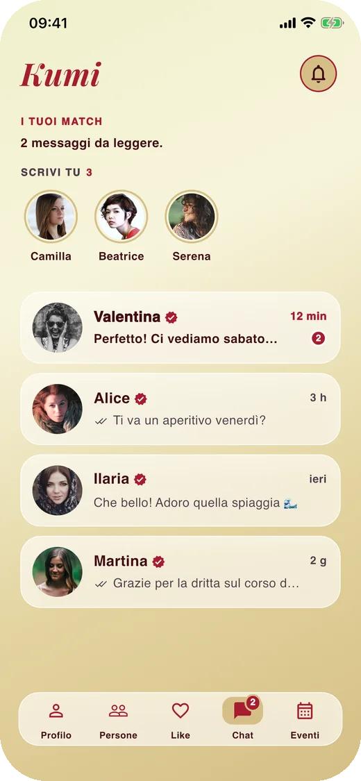 La schermata Chat di Kumi con le conversazioni recenti