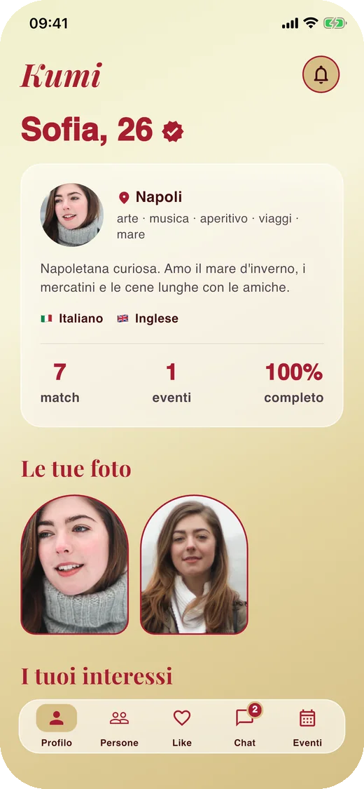 La schermata Profilo di Kumi con la spunta verificata