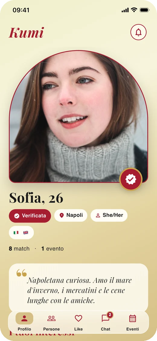 Il profilo di Sofia con la spunta verificata